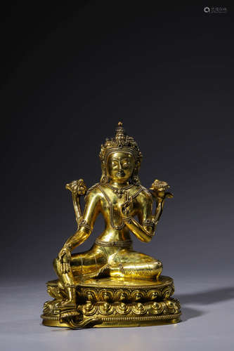 Chinese Gilt Bronze Seated Guanyin