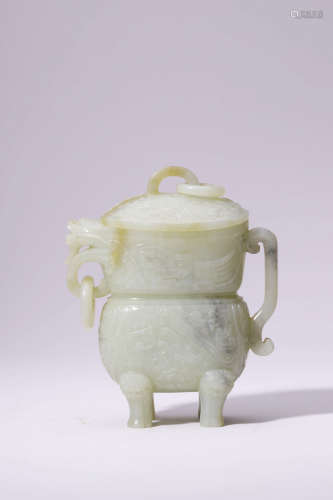 Chinese White Jade Archaistic Vessel