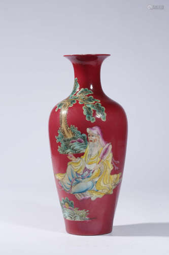 Chinese Famille Rose Porcelain Vase, Marked