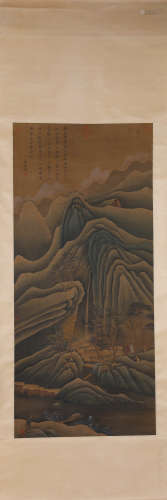 Chinese Ink And Color Landscape Scroll Painting
