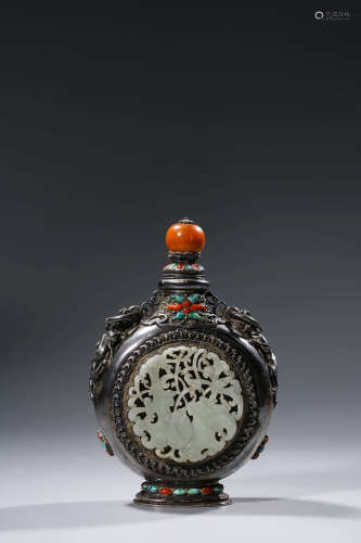 Chinese White Jade Silver Snuff Bottle