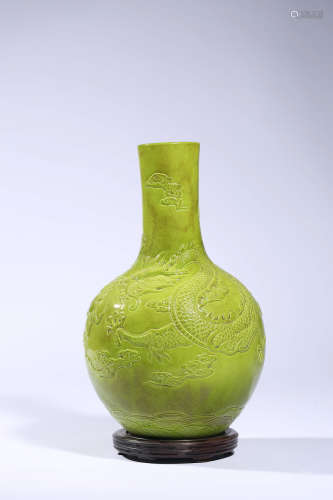 Chinese Lime Green Porcelain Vase, Marked