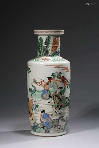 Chinese Famille Verte Porcelain Vase, Marked