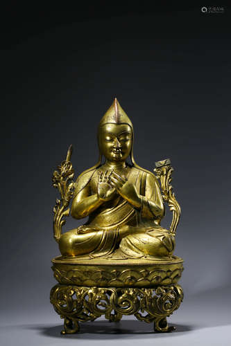 Chinese Gilt Bronze Figure Of Tsongkhapa