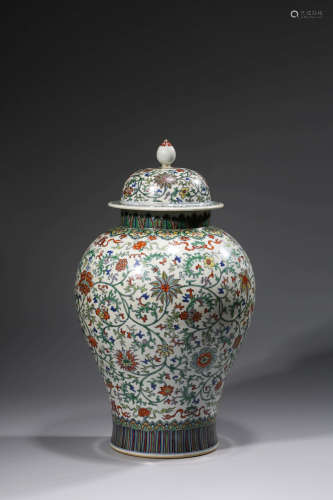 Chinese Doucai Porcelain Cover Jar, Marked
