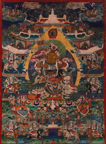 Chinese Tibetan Thangka Of Vaishravana