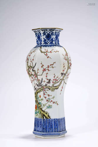 Chinese Famille Rose Porcelain Vase, Marked