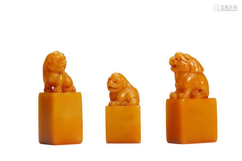 Chinese Three Soapstone Foolion Seals