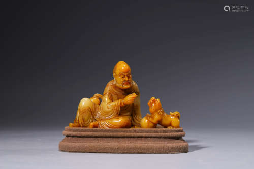 Chinese Soapstone Carved Lohan And Foolion