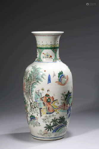 Chinese Famille Verte Porcelain Vase, Marked