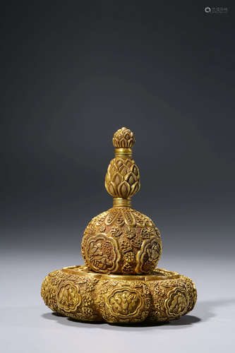 Chinese Gilt Bronze Gourd Bottle