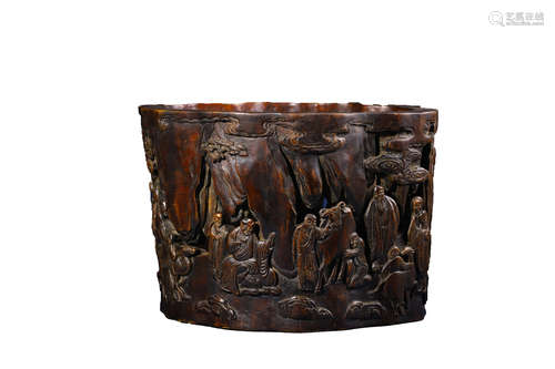 Chinese Hardwood Carved Brush Pot