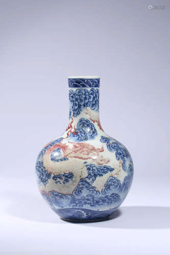 Chinese Blue White Iron Red Dragon Vase