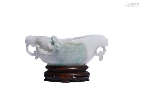 Chinese Jadeite Libation Cup With Stand
