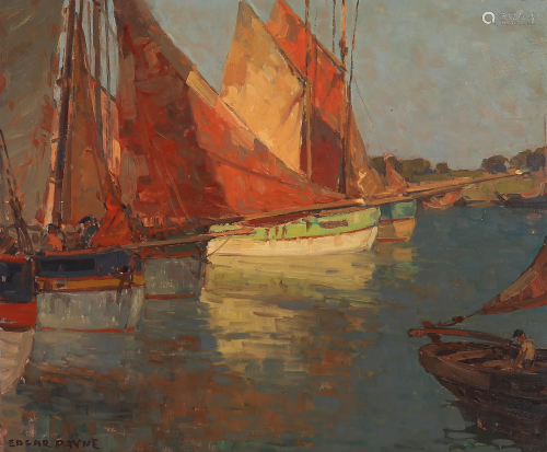 Edgar Payne (1883-1947) French Fishing Boats Moored 25