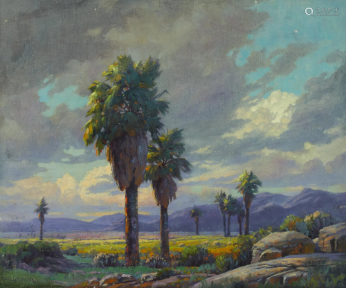 Paul Grimm (1891-1974) Stately Palms 20 x 24in framed