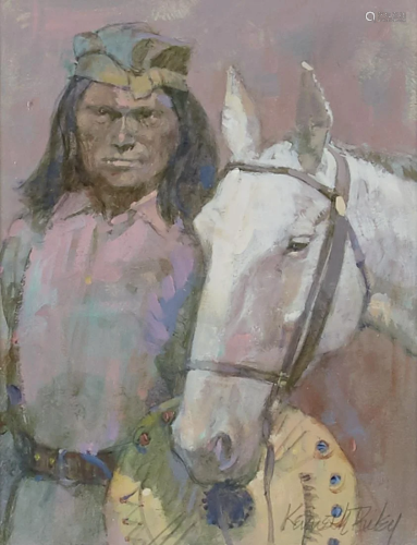 Kenneth Riley (1919-2015) Apache man and white horse