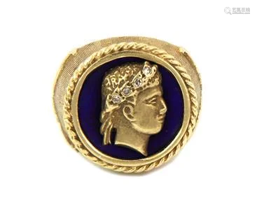 Estate Diamond 14k Yellow Gold Enamel Julius Caesar