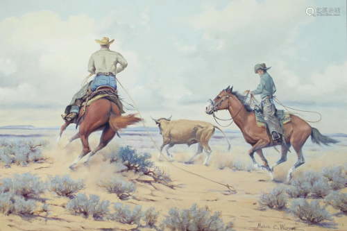Melvin Warren (1920-1995) Two cowboys roping a steer 24