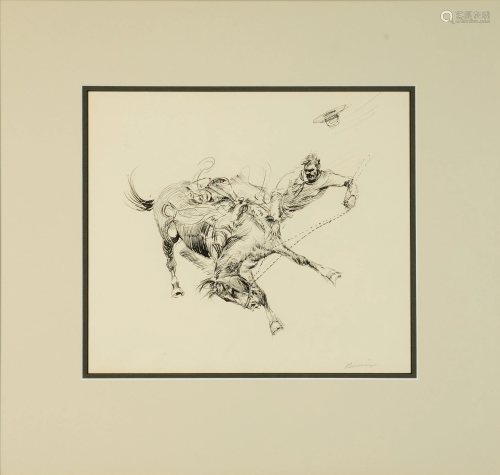 Edward Borein (1872-1945) Bucking Horse sight 9 1/4 x