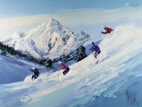 Mark King (1931-2014) Skiers 36 x 48in framed 42 x 54in
