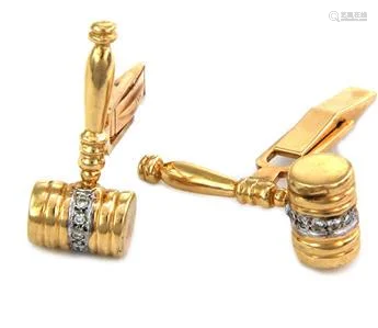 Estate Diamond 14k Two Tone Gold Judge Gavel Hammer