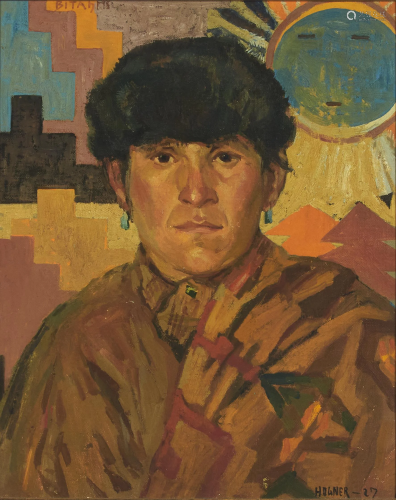 Nils Hogner (1887-1970) Portrait of a Navajo Man 16 x