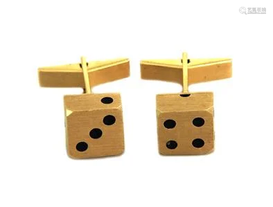 Men's 14k Yellow Gold Enamel Square Top Game Dice