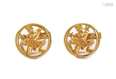 14k Yellow Gold 3D Figure Aquarius Zodiac Cufflinks