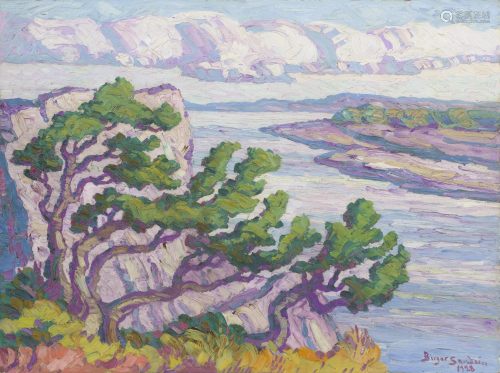 Birger Sandzén (1871-1954) Riverbank with Cedars,