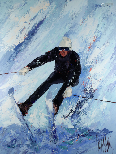 Mark King (1931-2014) Skier 48 x 36in framed 55 1/2 x
