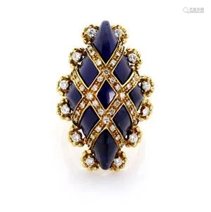 Estate Diamond Lapis 18k Yellow Gold Fancy Long Top