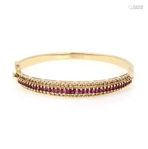 Estate 4.5ct Ruby & Diamond 14k Yellow Gold Bangle