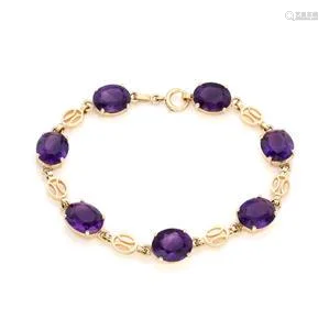 Vintage 28 Carats Amethyst 14k Yellow Gold Oval Link