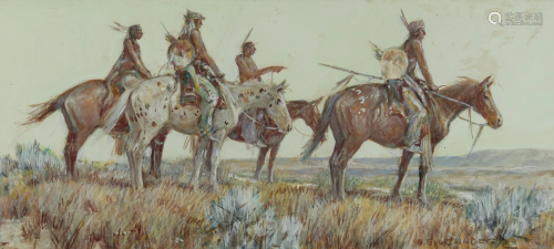 Nick Eggenhofer (1897-1985) Four Mounted Native