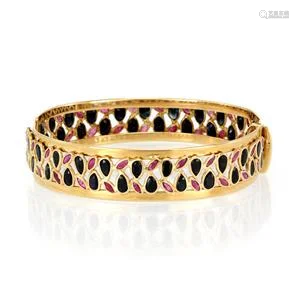 Estate 16ct Sapphire & Ruby 14k Yellow Gold 14mm Wide