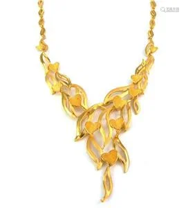 Estate 24k Yellow Gold Leaves & Hearts Bib Necklace