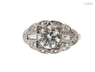 Art Deco 1.30ct Diamond Diamond Milgrain Floral Ring