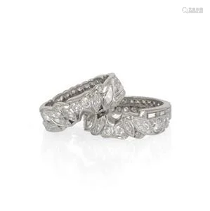 Vintage Platinum 6ct Diamond Set of 2 Floral Wedding