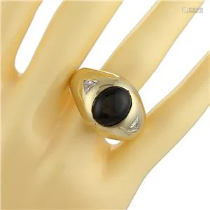 Black Star Sapphire 0.50ct Diamond 14k Gold Men's Dome