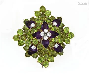 41ct Diamond Peridot & Amethyst 18k Yellow Gold Large