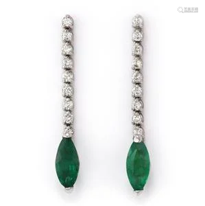 Vintage 3.65ct Emerald & Diamond 14k White Gold Dangle