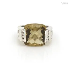 David Yurman Diamond Citrine Sterling Silver Cable Ring