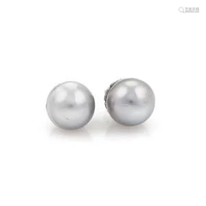 14k White Gold 13mm South Sea Tahitian Grey Pearls Stud