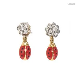 Aaron Basha Diamond Enamel 18k Gold Lady Bug Flower