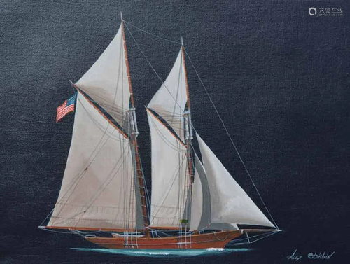 BLOKHIN ** TWO MASTED SCHOONER** ORGINAL ACRYLIC