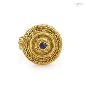 Vintage Sapphire 22k Yellow Gold Fancy Floral Round