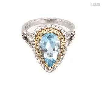 Elegant Diamond Aquamarine 14k Two Tone Gold Pear Shape