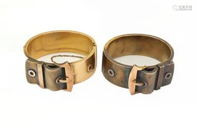 Vintage 15k Yellow Gold Set of 2 Wide Buckle Style