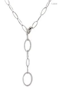 Elegant Diamond 14k White Gold Long Link Chain Pendant